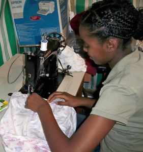 Bethlehem learning to sew in the Vocational Training Center at Hanna's.