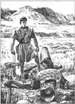 David standing over Goliath