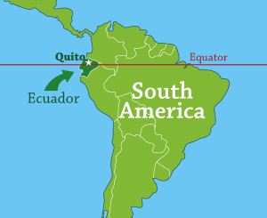 map showing Ecuador on the equator