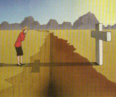 shadow of a cross crossing a chasm